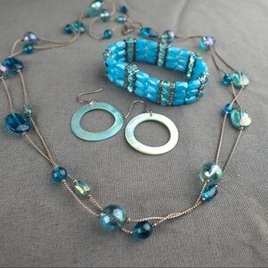 Blue beaded jewelry bundle MOP earrings